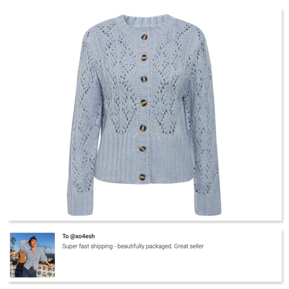 Blue Buttoned Knit Cardigan - Picture 5 of 9